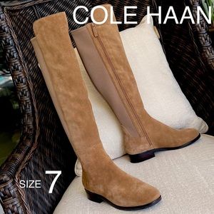 COLE HAAN Suede + textile combo boots
